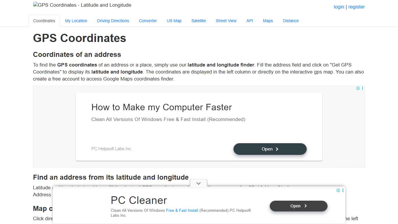 GPS coordinates, latitude and longitude with interactive Maps